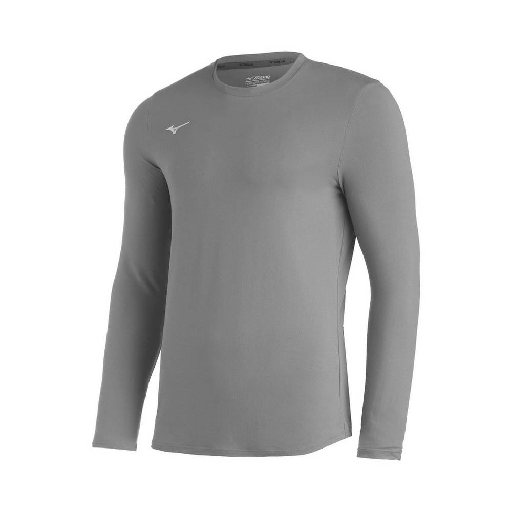 Mizuno Men's Comp Diamond Long Sleeve Crew Baseball Tops Grey (350638-SPQ)